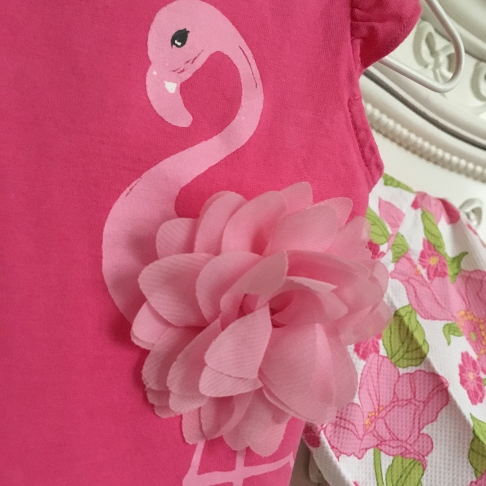 2pc JANIE AND JACK pink flamingo short set 3-6m - Picture 3 of 8